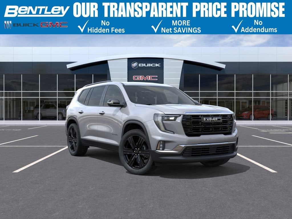 2026 GMC Acadia Elevation in Sterling Metallic — front three-quarter view