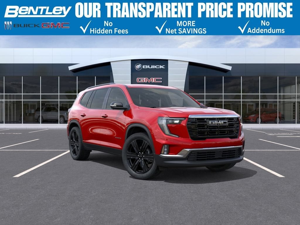 2026 GMC Acadia Elevation in Volcanic Red Tintcoat — front three-quarter view