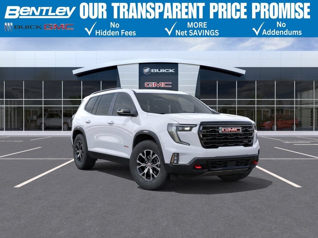 2026 GMC Acadia AT4 in Summit White — front three-quarter view