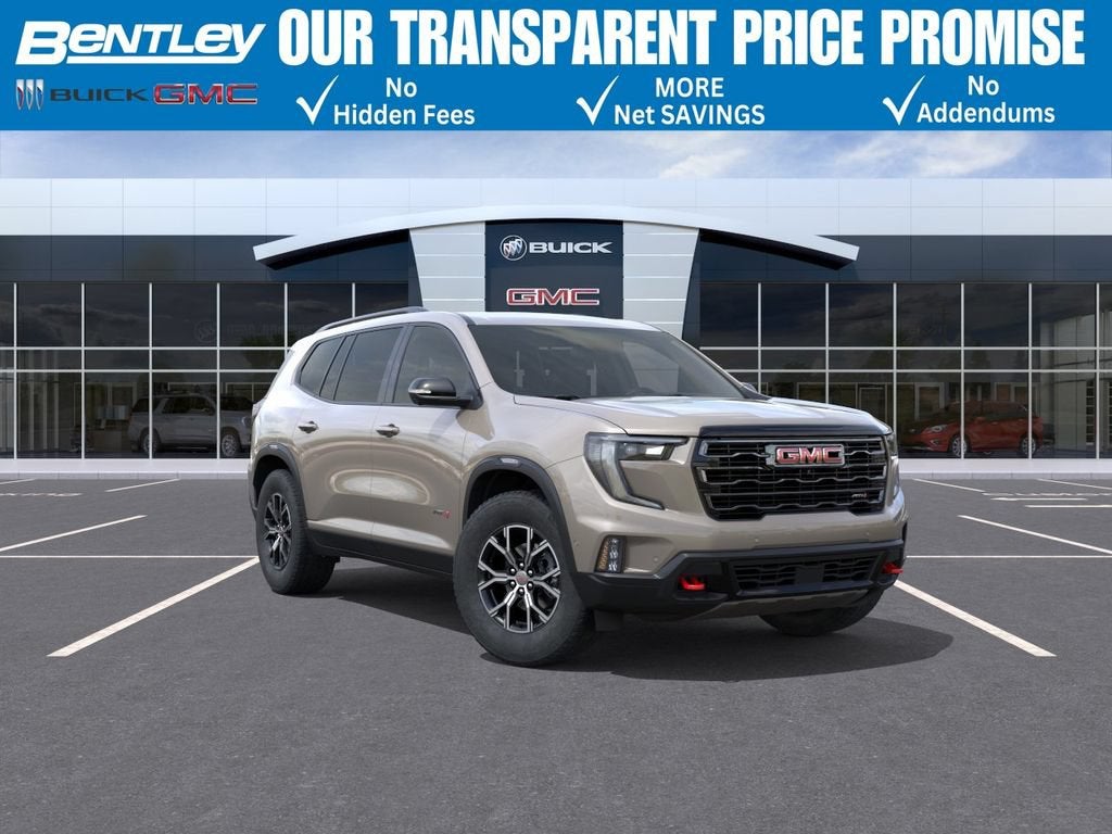2026 GMC Acadia AT4 in Riverstone Metallic — front three-quarter view