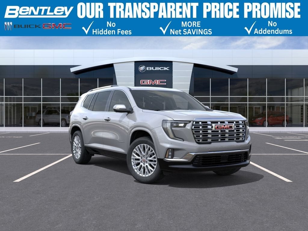 2026 GMC Acadia Denali in Sterling Metallic — front three-quarter view
