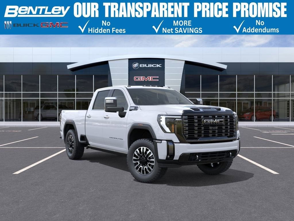 2026 GMC Sierra 2500 HD Denali Ultimate in Glacier White Tricoat — front three-quarter view