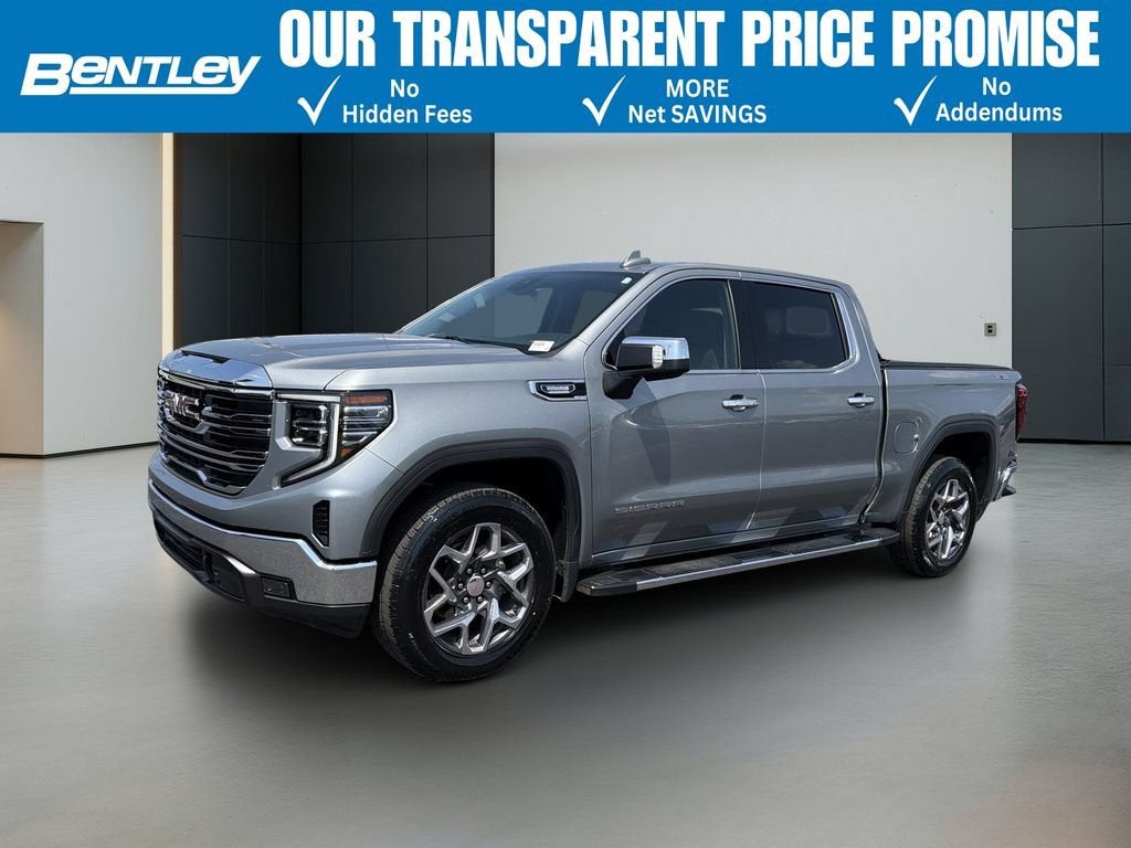 2024 GMC Sierra 1500 SLT in Sterling Metallic — front three-quarter view