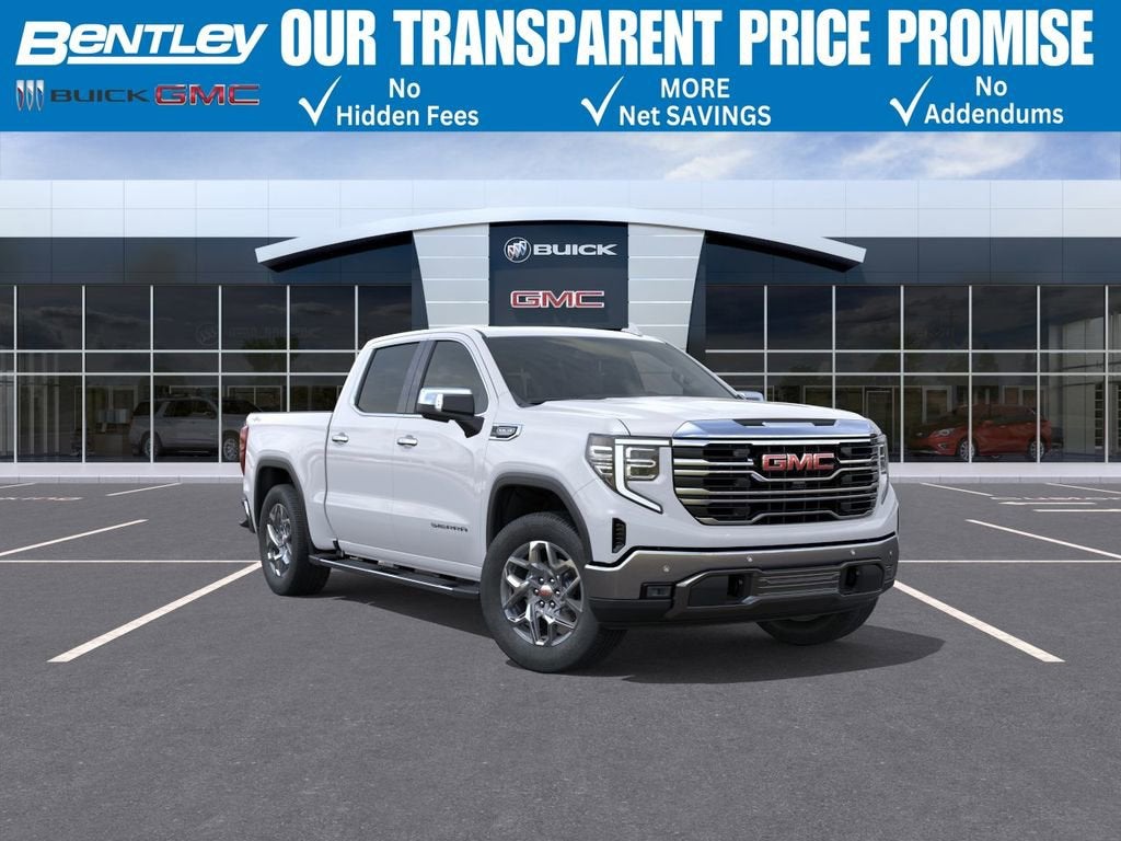 2026 GMC Sierra 1500 SLT in Summit White — front three-quarter view