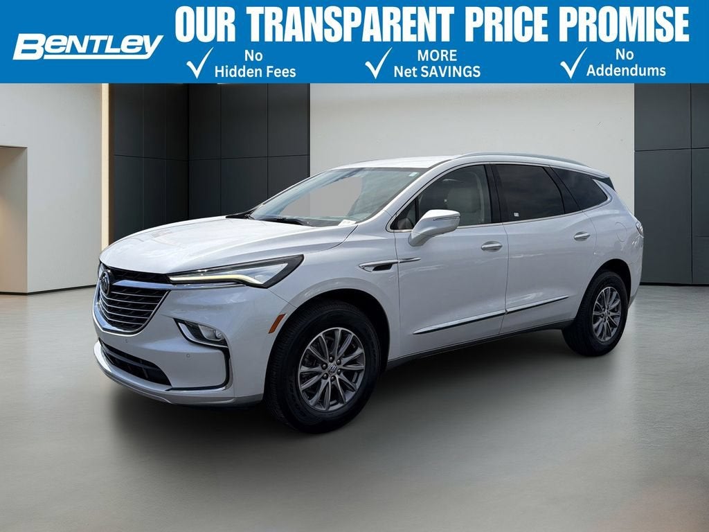 2023 Buick Enclave Premium in White Frost Tricoat — front three-quarter view