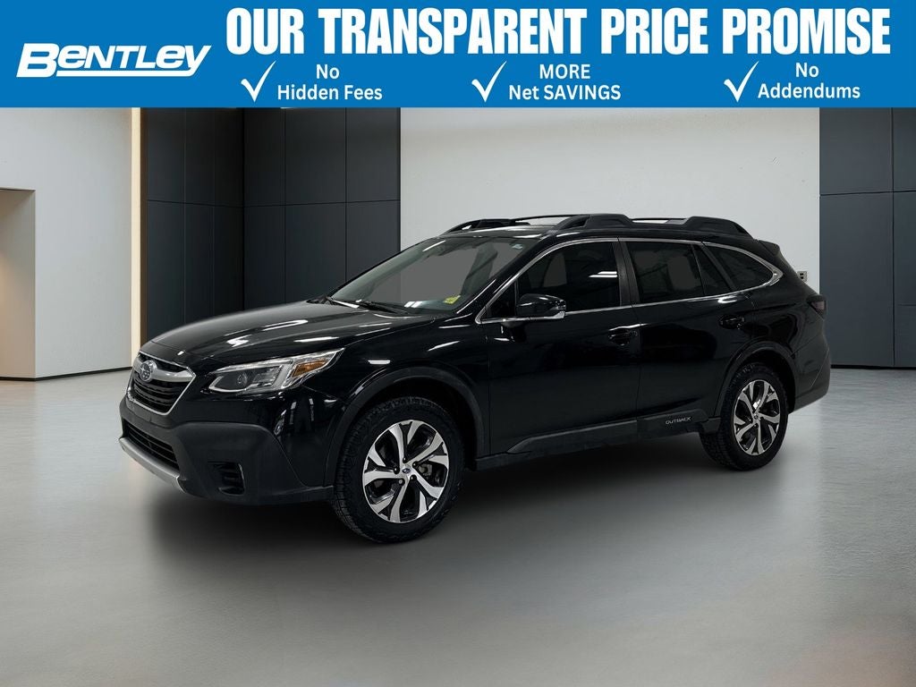 2020 Subaru Outback Limited in Crystal Black Silica — front three-quarter view