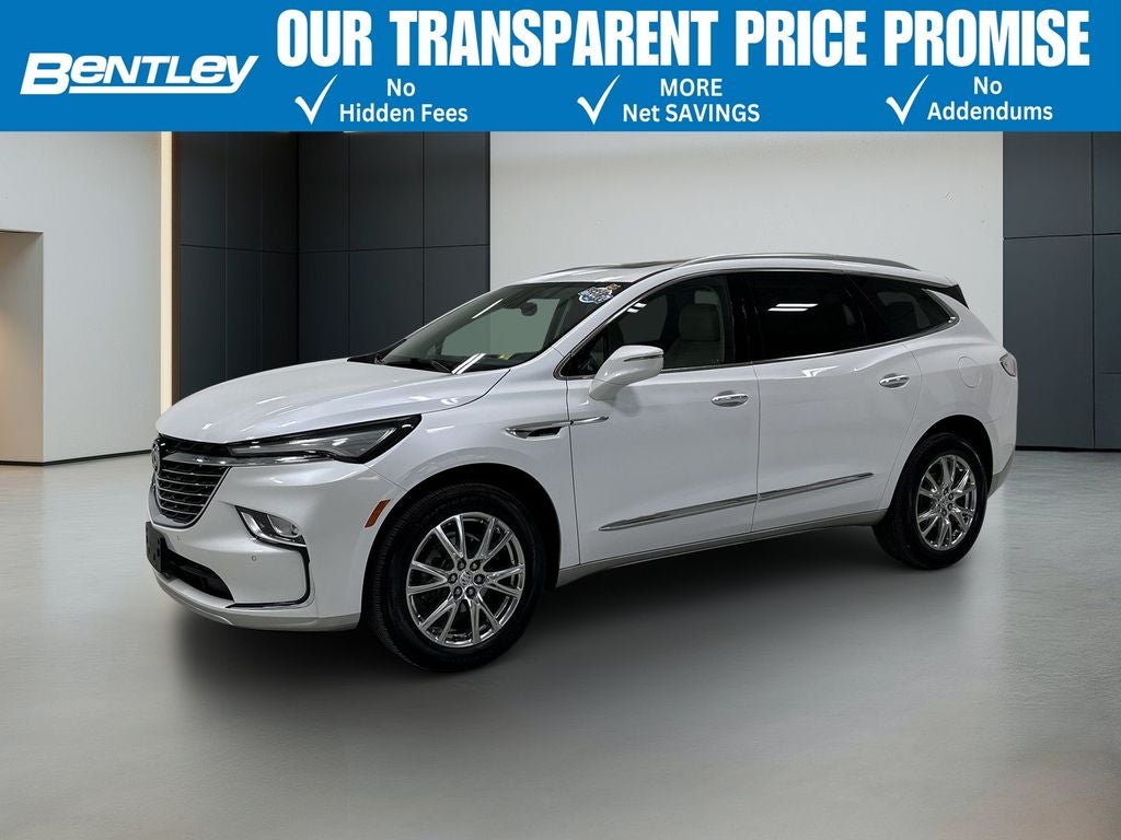 2023 Buick Enclave Essence in White Frost Tricoat — front three-quarter view